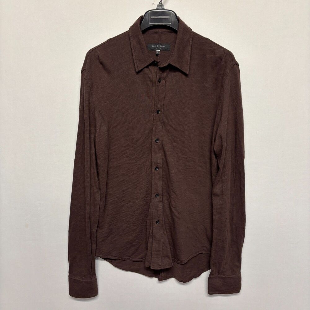 Rag & Bone Men Knit Long Sleeve Button Down Shirt Size Medium Brown C128 -22